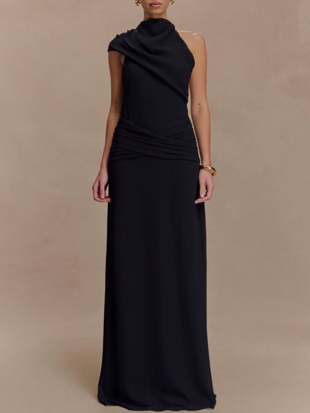 MESHKI Analia Chiffon Maxi Dress Small Black Event Cocktail